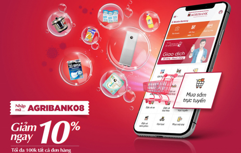 Giảm ngay 100.000 đồng khi mua sắm trực tuyến trên ứng dụng Agribank E-Mobile Banking