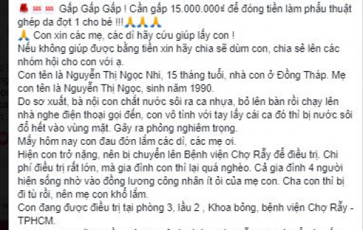 Bệnh viện Chợ Rẫy bác thông tin bệnh nhi 15 tháng tuổi bị bỏng, đang cần hỗ trợ