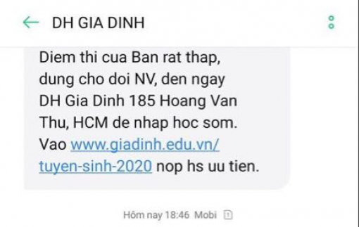 Hàng loạt thí sinh phẫn nộ khi nhận tin nhắn “chê điểm thấp” của một trường đại học