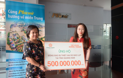 Báo Phụ Nữ tiếp nhận 500 triệu đồng từ Tập đoàn Hưng Thịnh ủng hộ đồng bào miền Trung lũ lụt
