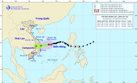 Bão số 10 suy yếu thành áp thấp nhiệt đới, vào Quảng Ngãi vào sáng mai (6/11)
