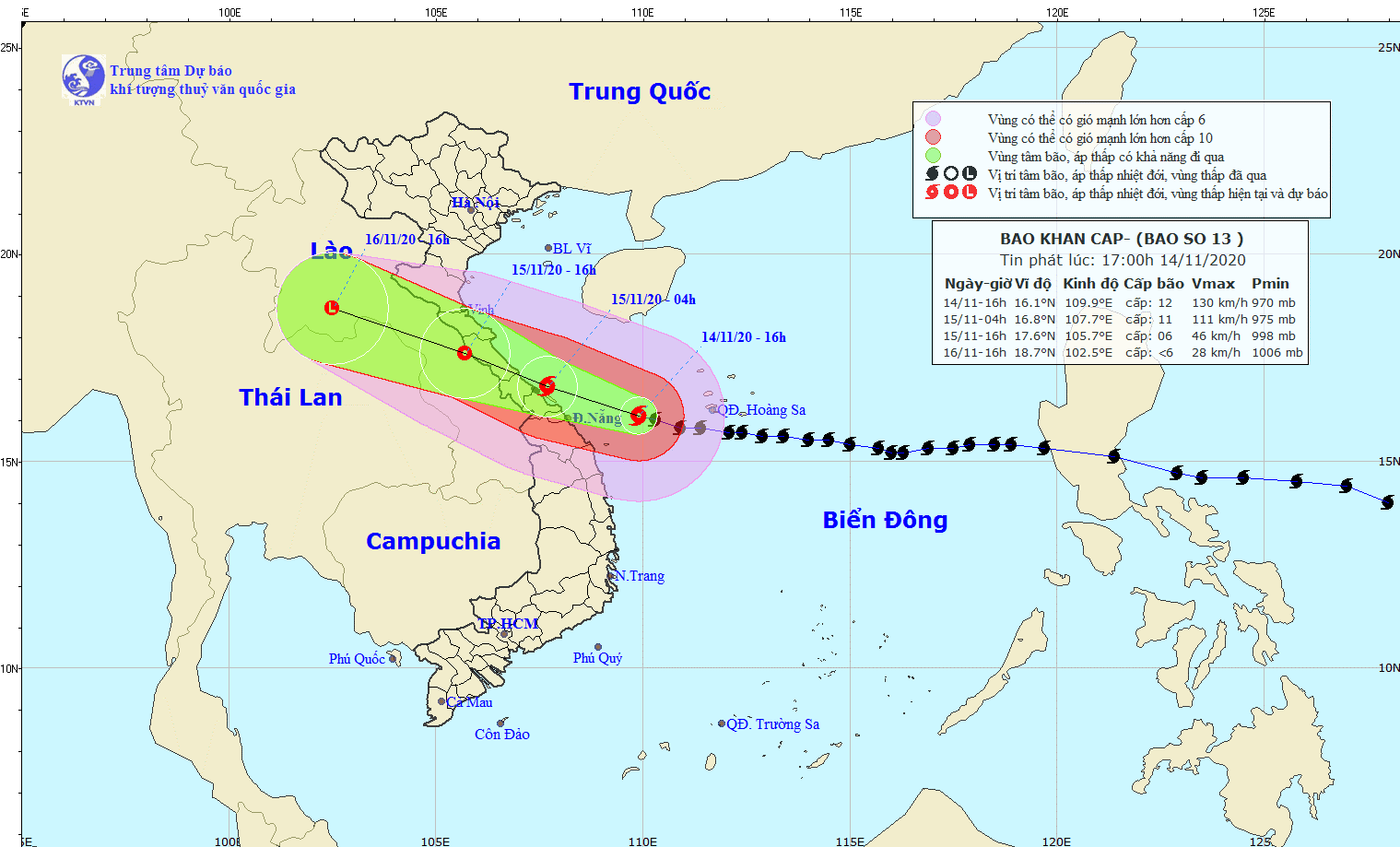 Bão số 13 chỉ còn cách Đà Nẵng khoảng 120km, gió giật cấp 15