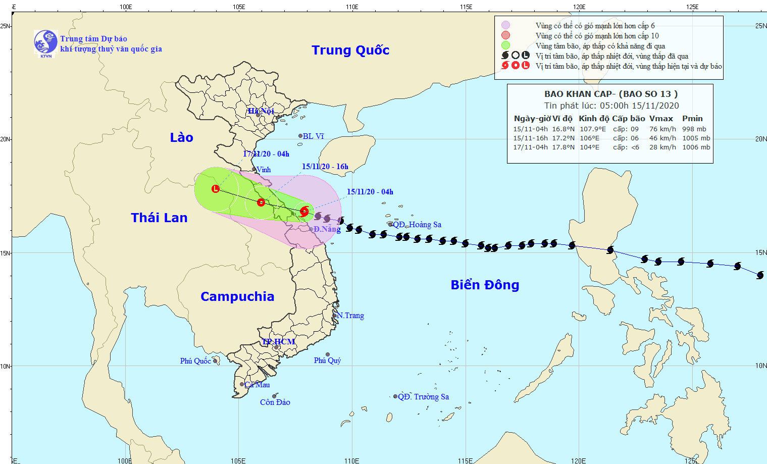 Bão số 13 chỉ còn cách Quảng Trị 50km, trên đất liền bắt đầu có mưa lớn, gió giật mạnh