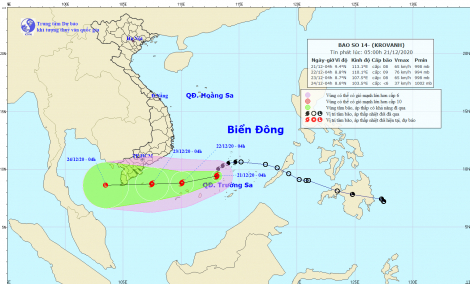 Bão số 14 hướng về Côn Đảo và đang mạnh dần lên