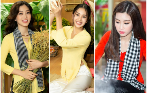 Dàn hoa hậu nổi bật với áo bà ba trong đám cưới Á hậu Thuý An