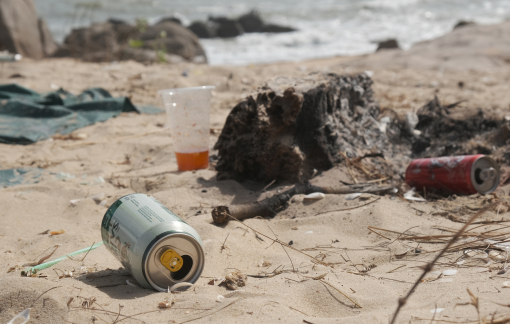 Rác "bao vây" con đường xuống bãi biển Hồ Cốc