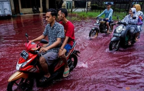 Lũ lụt khiến ngôi làng ở Indonesia hóa màu đỏ thẫm như máu