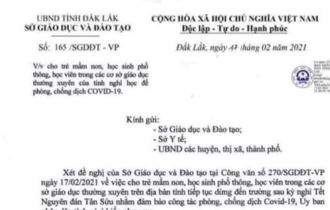 Sau Lâm Đồng, đến lượt Đắk Lắk xuất hiện văn bản giả cho học sinh nghỉ học đến hết ngày 28/2