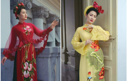 Ngọc Lan nền nã với áo dài thêu tay bằng chỉ tơ Pháp