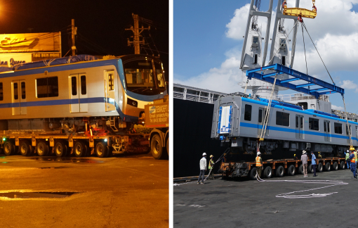 Toàn cảnh vận chuyển đoàn tàu thứ 4 tuyến Metro số 1 về depot Long Bình