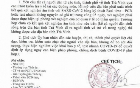 Trà Vinh: Không có giấy xét nghiệm âm tính, người sở tại cũng không được vào tỉnh