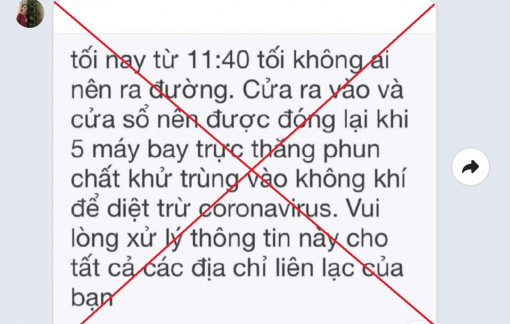 TPHCM: Tin nhắn "máy bay phun khử khuẩn vào 11g40 tối nay" là sai sự thật