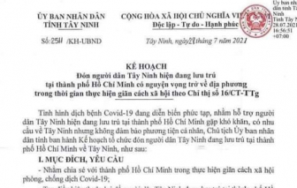 Tây Ninh: Triển khai kế hoạch đón người ở TPHCM về quê