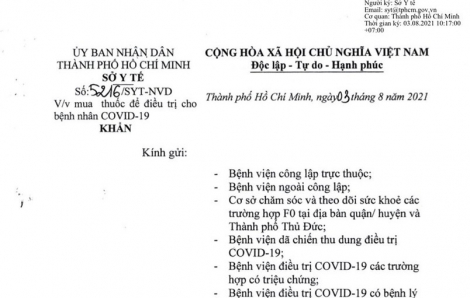 Vì sao Sở Y tế TPHCM hủy công văn chỉ đạo mua 2 loại thuốc điều trị COVID-19?