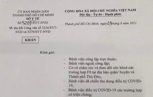 Sở Y tế TPHCM lại thu hồi công văn vừa thay thế công văn đã thu hồi