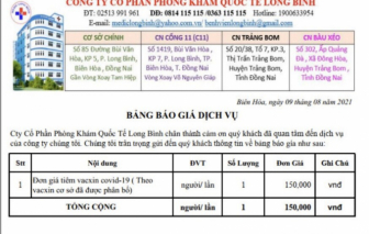 Đồng Nai yêu cầu phòng khám Long Bình gỡ bảng giá và quảng cáo tiêm vắc xin COVID-19