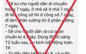 Thông tin “không cho người dân di chuyển trong 7 ngày” là giả mạo