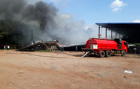 Cháy lớn xưởng sản xuất chuối ở Bình Phước