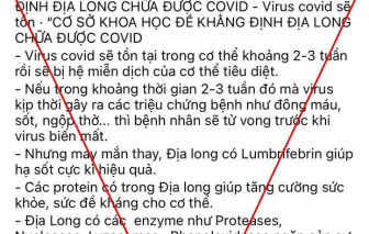 Bộ Y tế khẳng định chưa có báo cáo nào chứng minh địa long hỗ trợ điều trị COVID-19