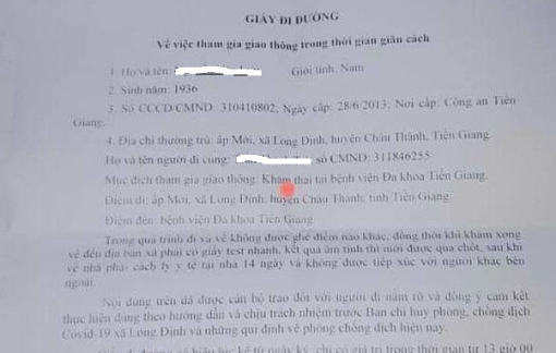 Tiền Giang: Kiểm điểm 2 cán bộ vì cấp giấy đi đường cho cụ ông 85 tuổi khám... thai