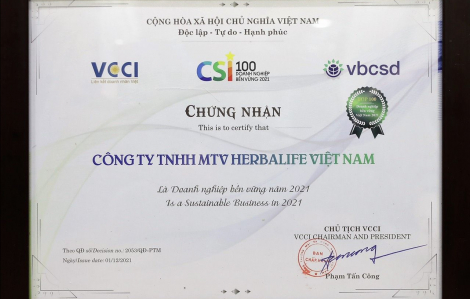 Herbalife Việt Nam tiếp tục được vinh danh Top 100 Doanh nghiệp bền vững Việt Nam 2021