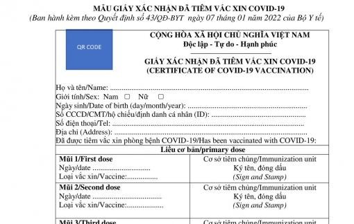 Bộ Y tế ban hành giấy chứng nhận tiêm vắc xin COVID-19 gồm 7 mũi