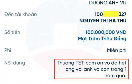 "Chồng nhà người ta" thưởng tết cho vợ vì "hết lòng với anh và con"