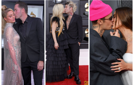 Thời trang xứng đôi của 3 cặp sao "khóa môi" nhau trên thảm đỏ Grammy 2022
