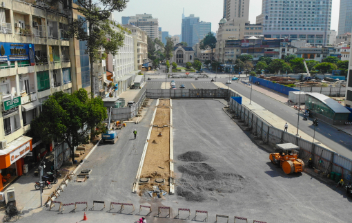 Thi công nước rút để trả mặt bằng đường Lê Lợi trước 30/4