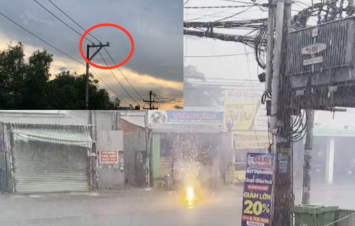 Cháy đường dây điện trước cổng trường tiểu học