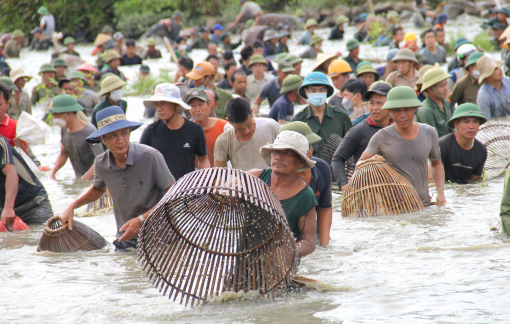 Làng quê huyên náo bởi hàng ngàn người “hú nhau” đi nơm cá cầu may