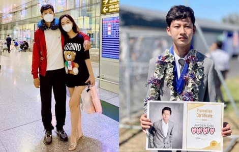 Con trai 14 tuổi của Jennifer Phạm và ca sĩ Quang Dũng đã cao hơn mẹ 1 cái đầu