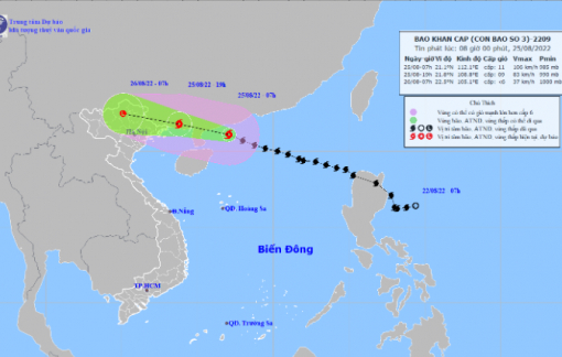 Bão số 3 áp sát đất liền, miền Bắc mưa giông từ chiều 25/8 đến ngày 26/8