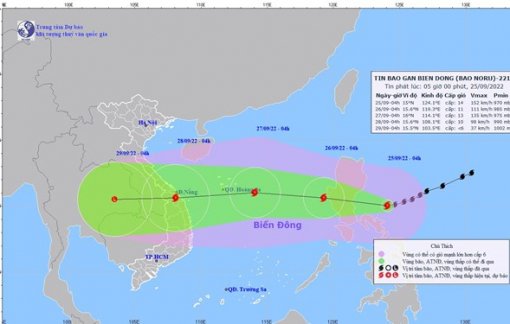 Chiều 25/9 bão Noru vào khu vực Biển Đông, đề phòng lũ quét và sạt lở