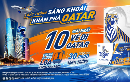 Tiger Crystal tung ưu đãi “Bật thùng sảng khoái, khám phá Qatar” với tổng giải thưởng tới hàng chục tỷ đồng