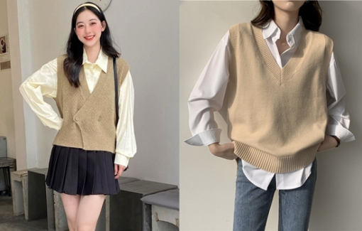 Phối áo len ghi-lê phong cách Hàn cho ngày chớm lạnh