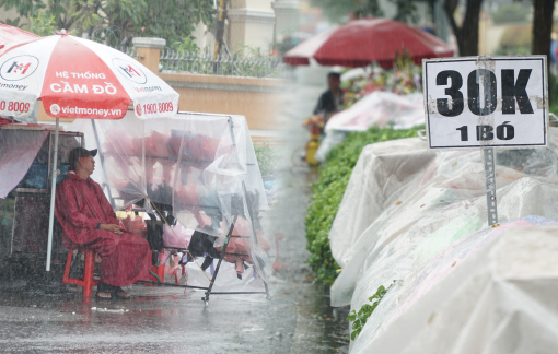 Tiểu thương đội mưa, dựng lều bán hoa trước ngày 20/10