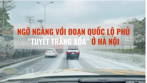 Ngỡ ngàng với đoạn quốc lộ phủ “tuyết trắng xóa” ở Hà Nội