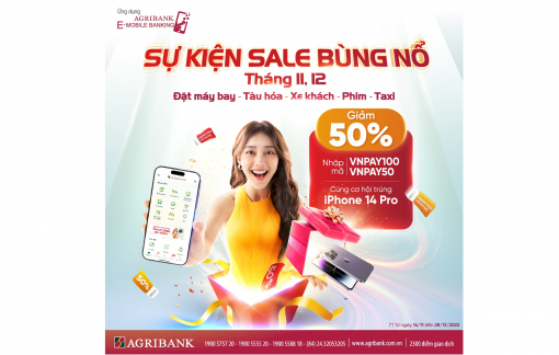 Đại tiệc ưu đãi cuối năm: Agribank E-Mobile Banking tặng ngay ưu đãi giảm nửa giá và cơ hội nhận iPhone 14 Pro cực chất!