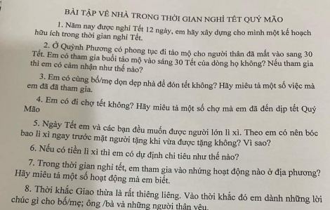 “Bài tập về nhà trong thời gian nghỉ tết Quý Mão” gây sốt