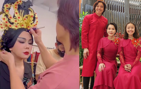 Nghệ sĩ Việt Hương đội tóc giả hơn 3kg, được chồng hỗ trợ hoá trang