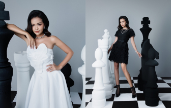 Hoa hậu Ngọc Châu khoe vẻ đẹp sang chảnh với trang phục đen trắng