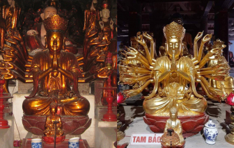 Tượng Phật ở di tích quốc gia được sơn vàng chóe khiến người dân bức xúc