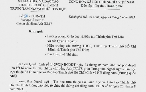 Một trung tâm của Sở GD-ĐT TPHCM được cấp phép tổ chức thi chứng chỉ IELTS từ 20/8