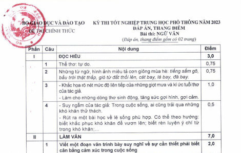 Bộ GD-ĐT công bố đáp án, thang điểm môn ngữ văn