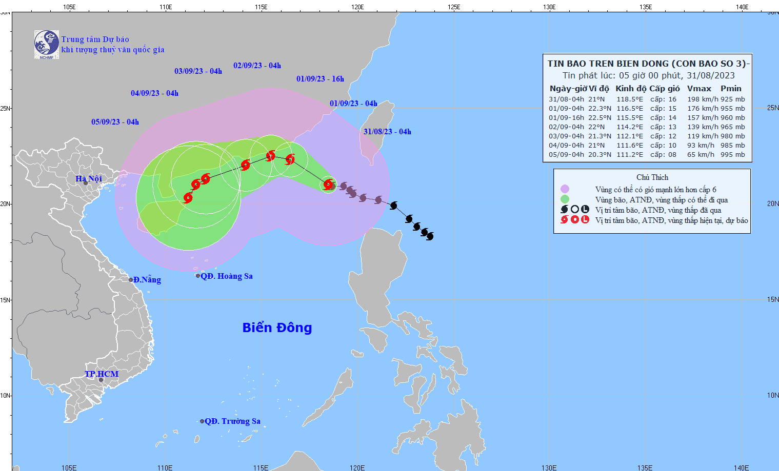 Bão số 3 đi vào bắc Biển Đông, sức gió mạnh tới 200km/giờ