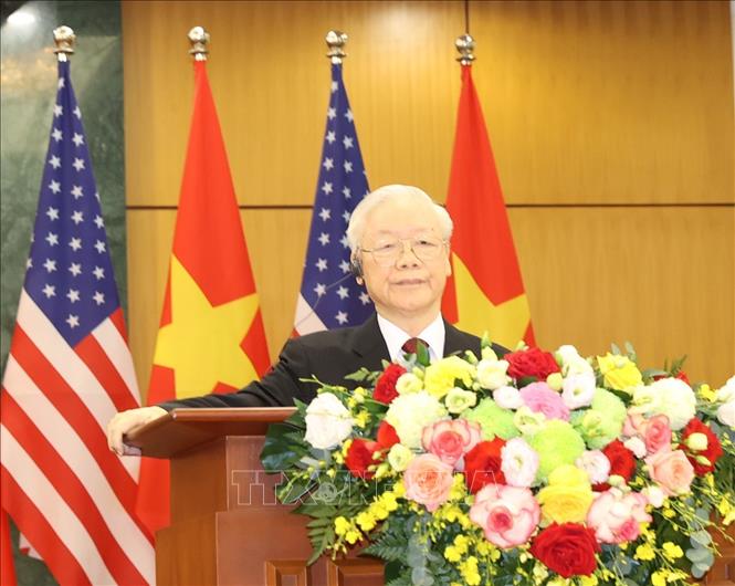 Tổng Bí thư Nguyễn Phú Trọng phát biểu tại cuộc họp báo chung. Ảnh: Trí Dũng/TTXVN