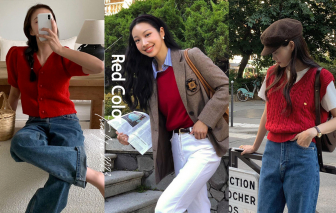 Trang phục sắc đỏ phủ sóng đường phố thu đông