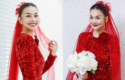 Thanh Hằng diện áo dài sequin, rạng rỡ ngày ''theo chồng về dinh''