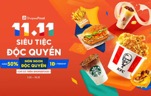 11/11 lên ShopeeFood “trẩy hội” tưng bừng với loạt deal 1 đồng, kèm mưa voucher giảm 50%